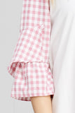 Baby Blue or Light Pink Gingham 3/4 Ruffle Sleeve Knit Dress