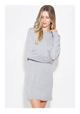 Light Grey Soft Long Sleeve Wool Blend Sweater Dress with Silk Bow Back