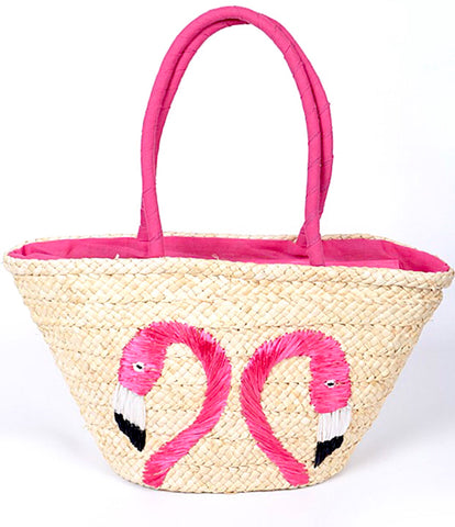 Hot Pink Flamingo Embroidered Straw Beach Bag / Tote 🌴💕