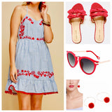 Red Double Bow Tie Polka Dot Slide Sandals
