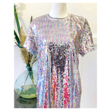 Pink & Silver Rainbow Multi Sequin SWEATSHIRT CONTRAST Shift Dress