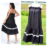 Black & White Stripe Drop Ruffle Hem MIDI Dress with Ruffle Bust Trim