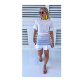 Smocked Rainbow Stripe Ruffle Hem Skirt OR Top