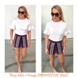 Navy White & Orange EMBROIDERED Shorts