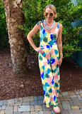 Tropical Leaf Palazzo Jumpsuit with Shoulder Ties