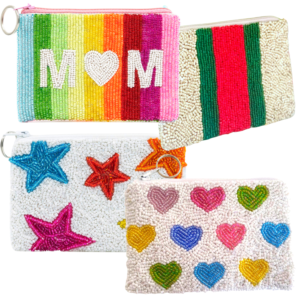 Heart Mom Beaded Coin Purse