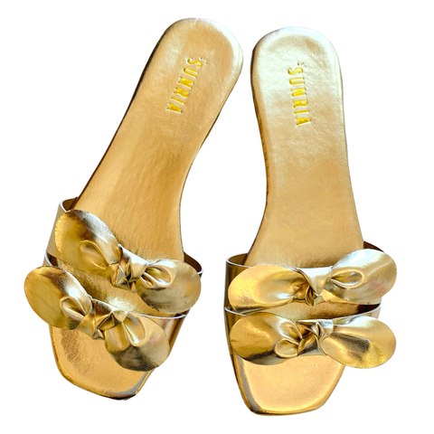 Gold Double Bow Antigua Sandals