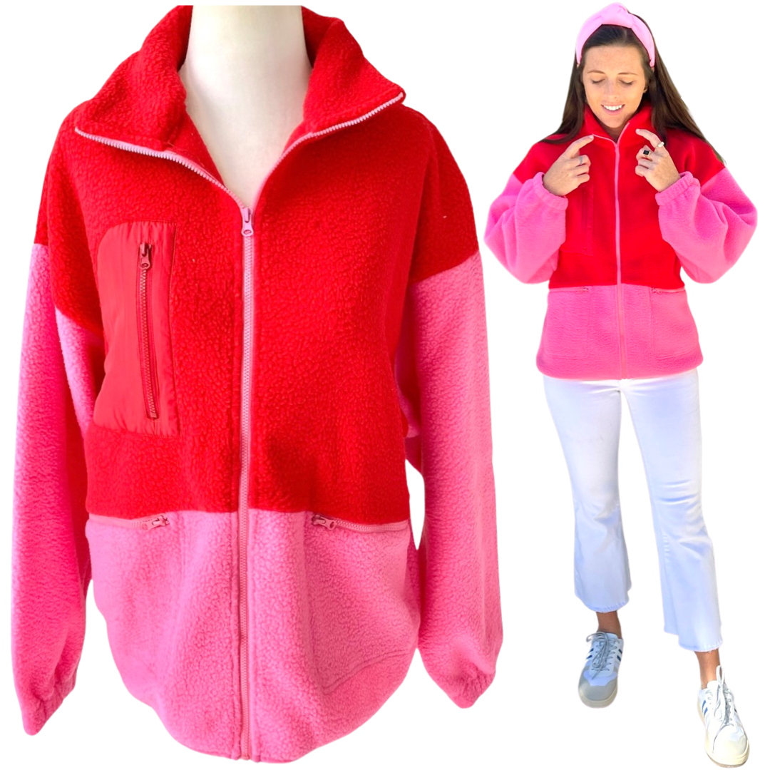 EUC Womens Juniors Red Fleece Jacket Nick & Sarah Sprot Coat XL EO