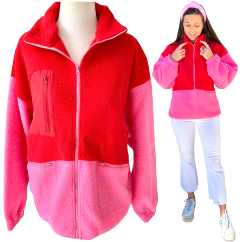Pink & Red Fleece Cherry Jacket