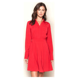 Red Collared A-Line Shirt Dress with Banded Waist