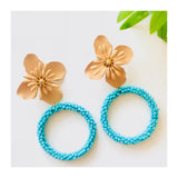 Turquoise Beaded Circle with Natural Flower Earrings