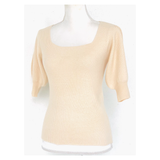 Kiwi, Eggshell or Soft Pink Banded Puff Sleeve Textured Knit Staple Tops