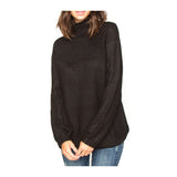Black Turtleneck Sweater with Contrasting Top & Bottom & Optional Drawstring Waist