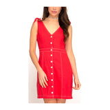 Watermelon Button Down Dress with Shoulder Ties & Contrast Stitching