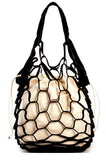 Textured PU Leather Net Handbag with Canvas Lining