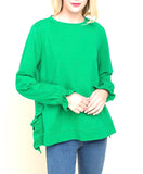 Kelly Green or Ivory French Terry Ruffle Hem Top with Smocked Sleeves