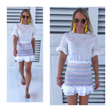 Smocked Rainbow Stripe Ruffle Hem Skirt OR Top