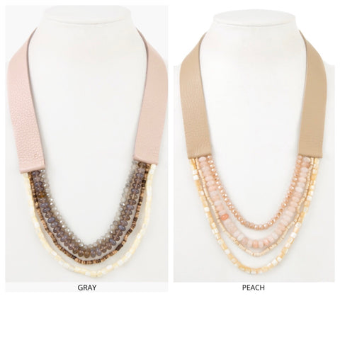 Faux Leather Mixed Bead Necklace