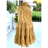 Metallic Gold Ruffle Neck Ellison Dress with POCKETS