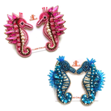 Pink OR Blue HANDMADE Beaded & Pearl Seahorse Earrings