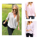 Light Grey or Light Pink Thermal High Low Top with Asymmetrical Buttons