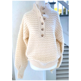 Ivory Wavy Knit Button Front Balloon Sleeve Remy Sweater