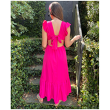Hot Pink Flutter Sleeve Bow Back Lanier Dress