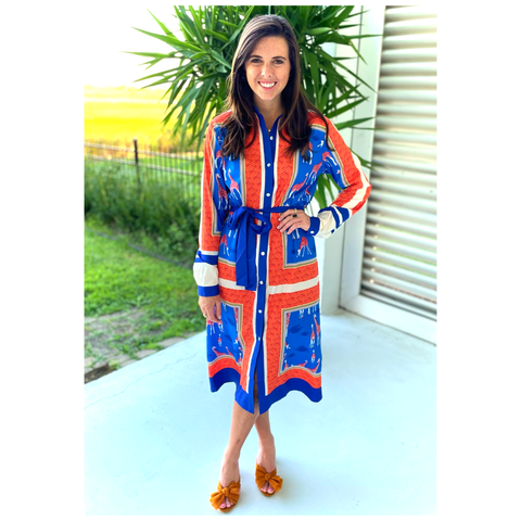 Blue & Orange Jolly Giraffe Dress