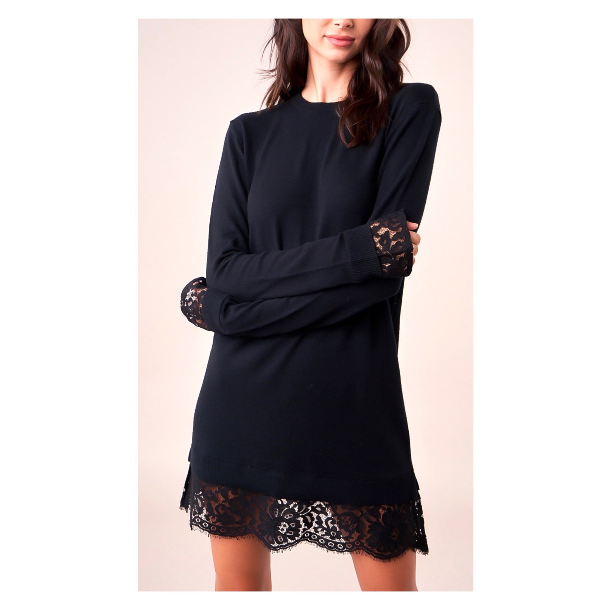 ワンピース Herlipto Lace-Trimmed Knit Dress herlipto Lace-Trimmed Knit Dress