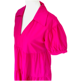 Poplin Fuchsia Puff Sleeve Rosemary Collared Dress with Pockets