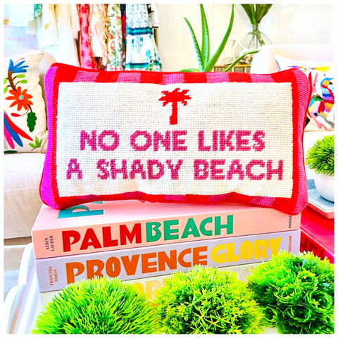 Needlepoint Shady Beach Pillow with Velvet Back