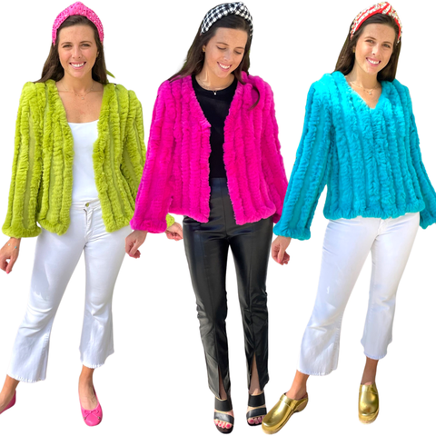 Chartreuse, Fuchsia or Teal Rabbit Fur Dabne Jacket