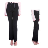 Black Flare Leg Textured Knit Pants with Side Zip