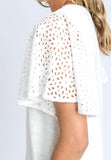 Ivory Short Sleeve Terry Tee with Eyelet Sleeves