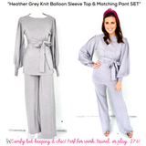 Heather Grey Knit Balloon Sleeve Top & Matching Pant SET