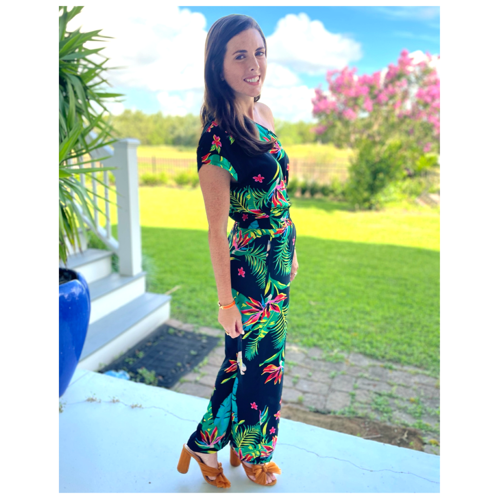 Black Tropical Havana Nights Kick Flare Pant Set James Ascher