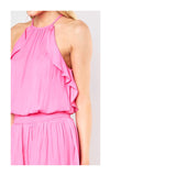 Pink Smocked Waist Ruffle Halter Romper Dress