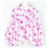 Pink & Ivory Puff Sleeve CORDUROY High Low Hem Top with Shirred Back