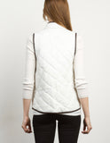 Winter White Quilted Vest with Faux Leather Accents & Front Pockets