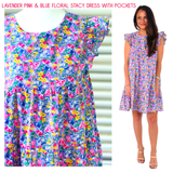 Lavender Pink & Blue Floral Stacy Dress with Pockets