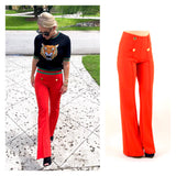 Tomato Red Sailor Button Bell Bottom Trouser Pants