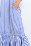 Blue Stripe Ruffle Tie Hem Maxi Dress with Pockets