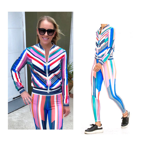Rainbow Stripe Athletic Zip Front Jacket (Matching Pants Sold Separately)