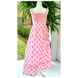 Raspberry OR Lilly Green Block Print RUFFLE TRIM Dress