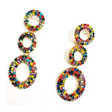 Multi Crystal Gemstone Triple Circle Chainlink Earrings