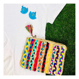 Natural Woven Jute Multicolor 12” Clutch Handbags / Cosmetic Case with Tassel Zip