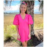 Shocking Pink Poplin Monaco Dress with POCKETS & Optional Belt