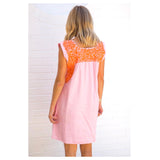 Pink & Orange Embroidered Textile Dress with Pockets