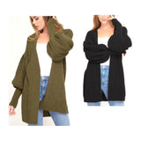 Black OR Olive Balloon Sleeve Open Front Ribbed Knit Cardigan