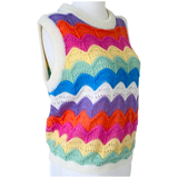 FRNCH Scalloped Rainbow Fine Knit Leana Sweater Top